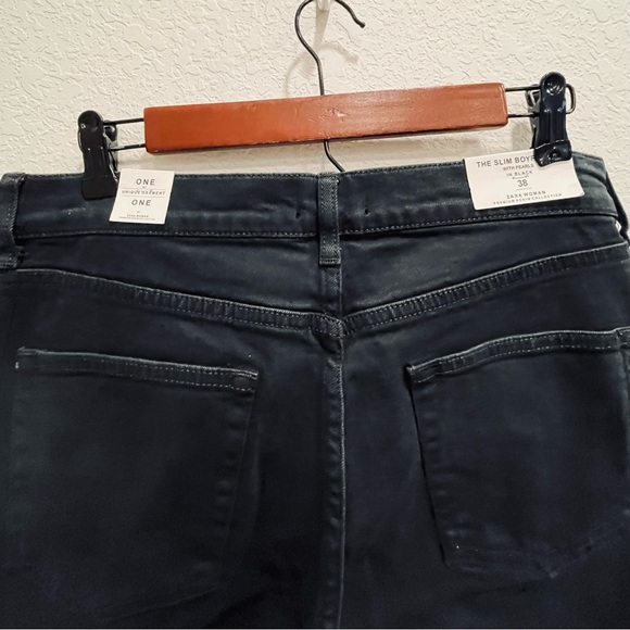 ZARA | Slim Boyfriend With Faux Pearls Jeans Black Size 6 / 38 NWT - Picture 5 of 9